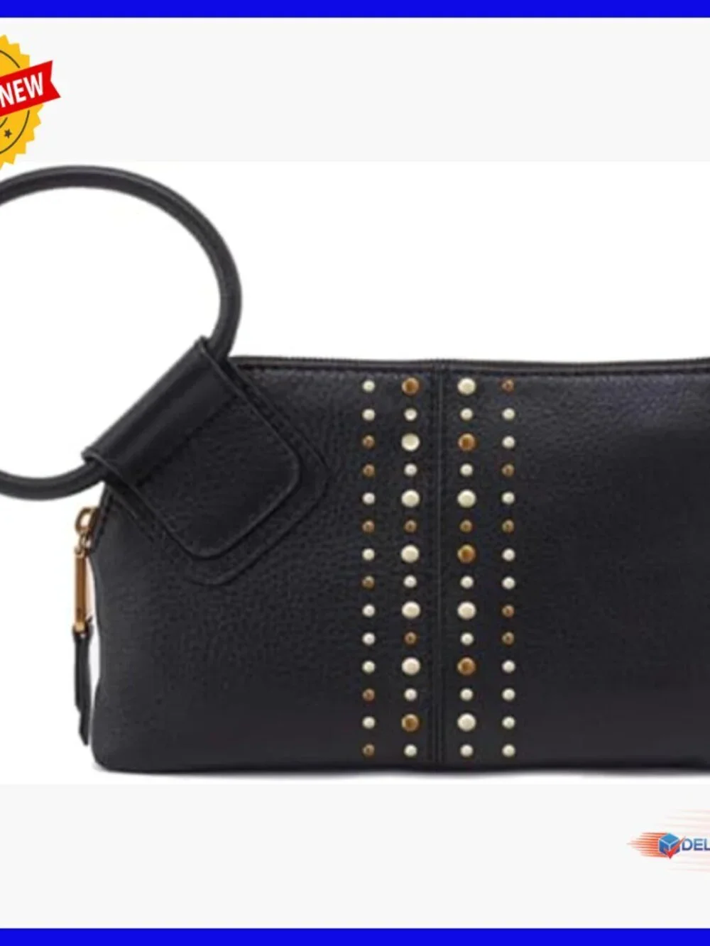 Leather Wristlet Clutch with Handle, Credit Card Slots, Zip Pocket